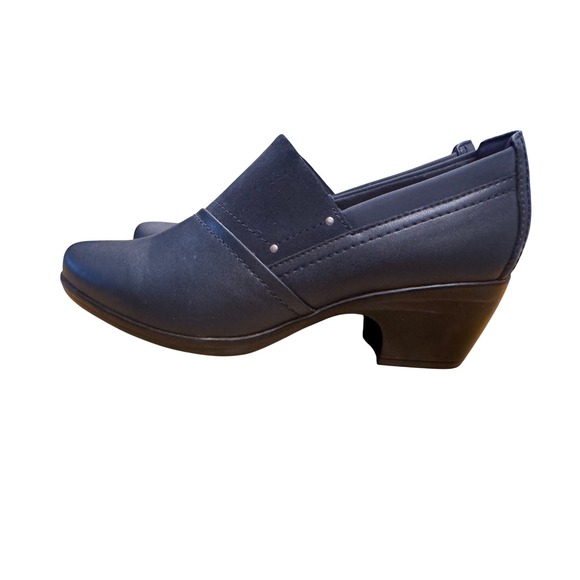 Clarks Collection Navy Blue Dark Academia Leather Slip On Block Heel Shoes 8.5 - Picture 2 of 16